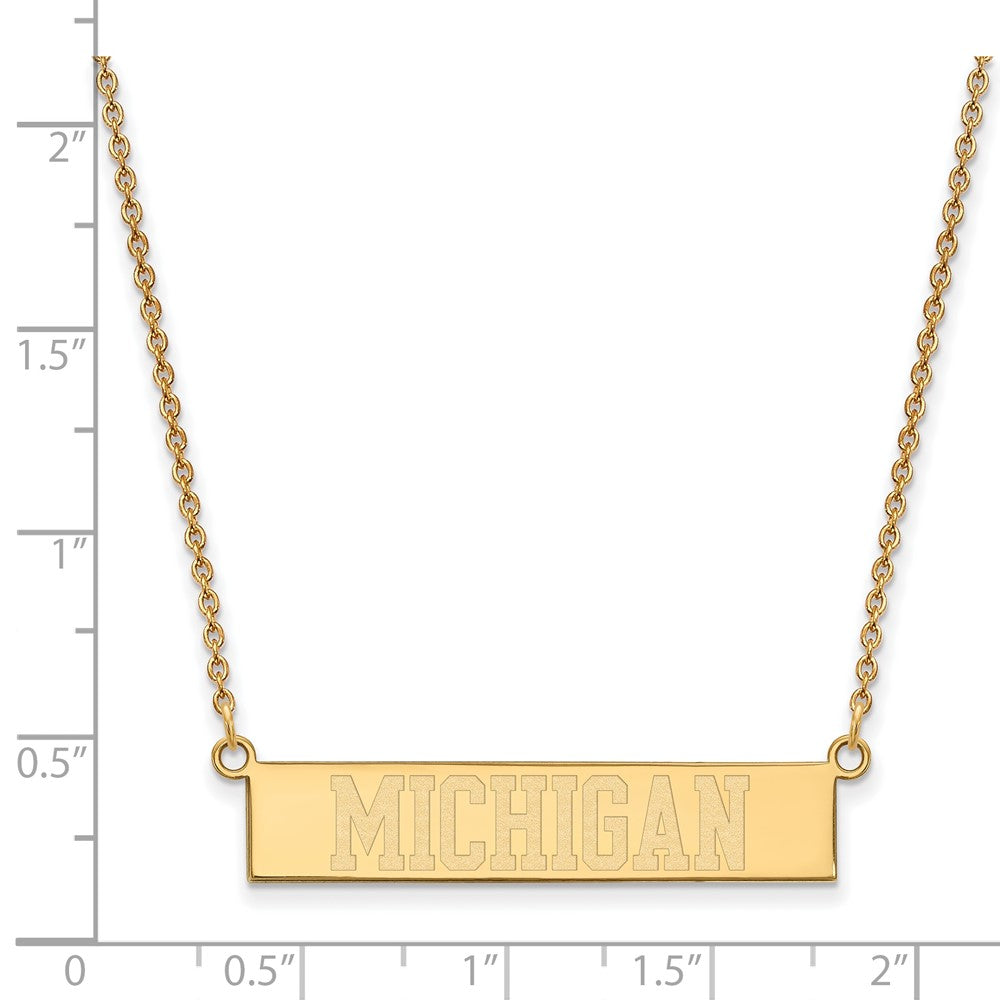 Sterling Silver Gold-plated LogoArt The University of Michigan Small Bar 18 inch Necklace