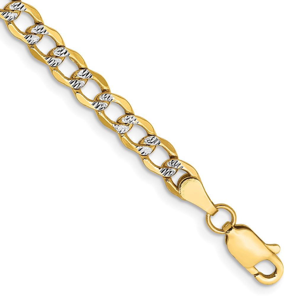 14K 8 inch 4.3mm Semi-Solid with Rhodium Pav‚ Curb with Lobster Clasp Bracelet 8 inches