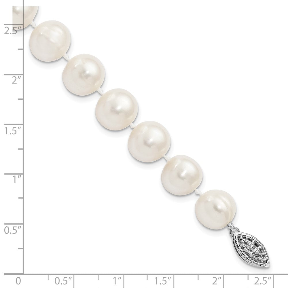 Sterling Silver Rhodium-plated 10-11mm White Near-Round Freshwater Cultured Pearl 7.25 inch Bracelet 7.25 inches