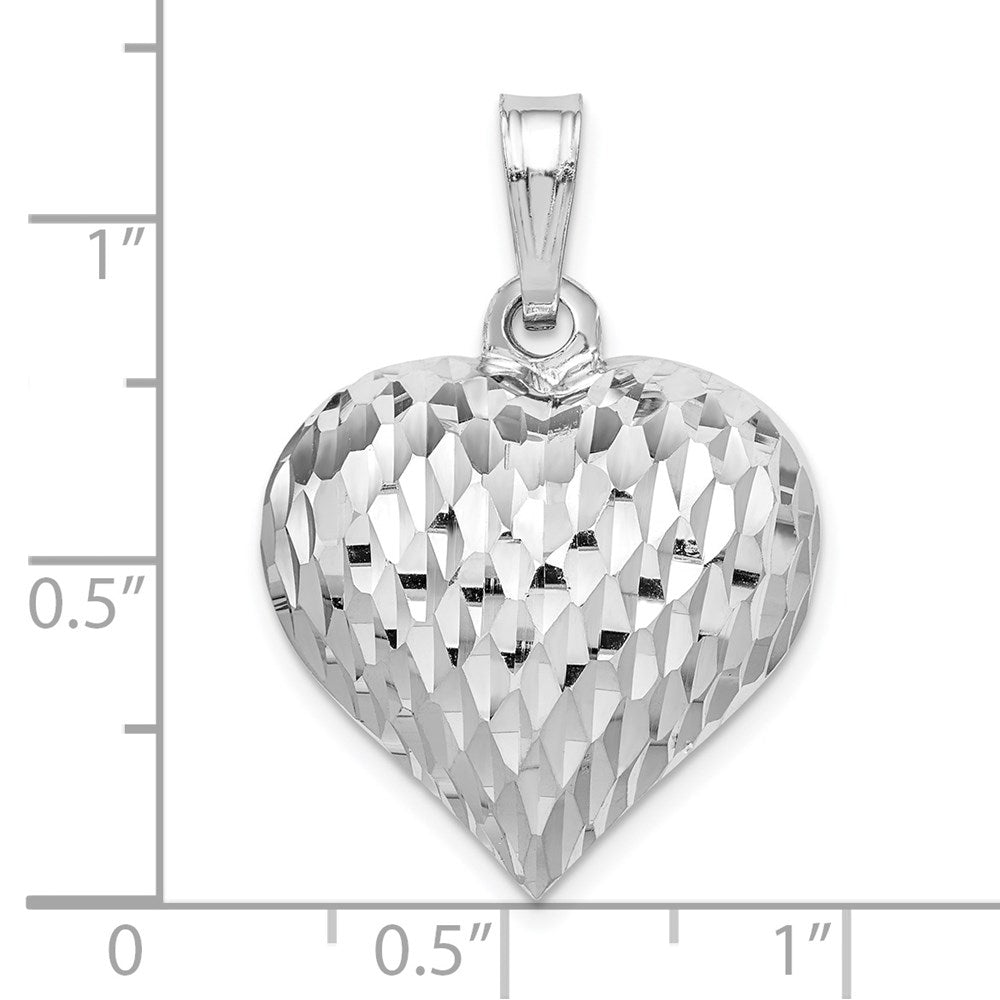 Sterling Silver Rhodium-plated Polished & D/C Heart Pendant