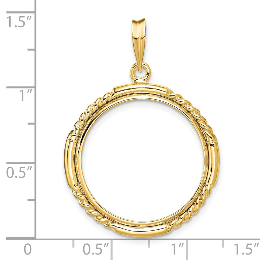 Wideband Distinguished Coin Jewelry 14k Polished Quadruple Twist and Bright 22.0mm Prong Coin Bezel Pendant