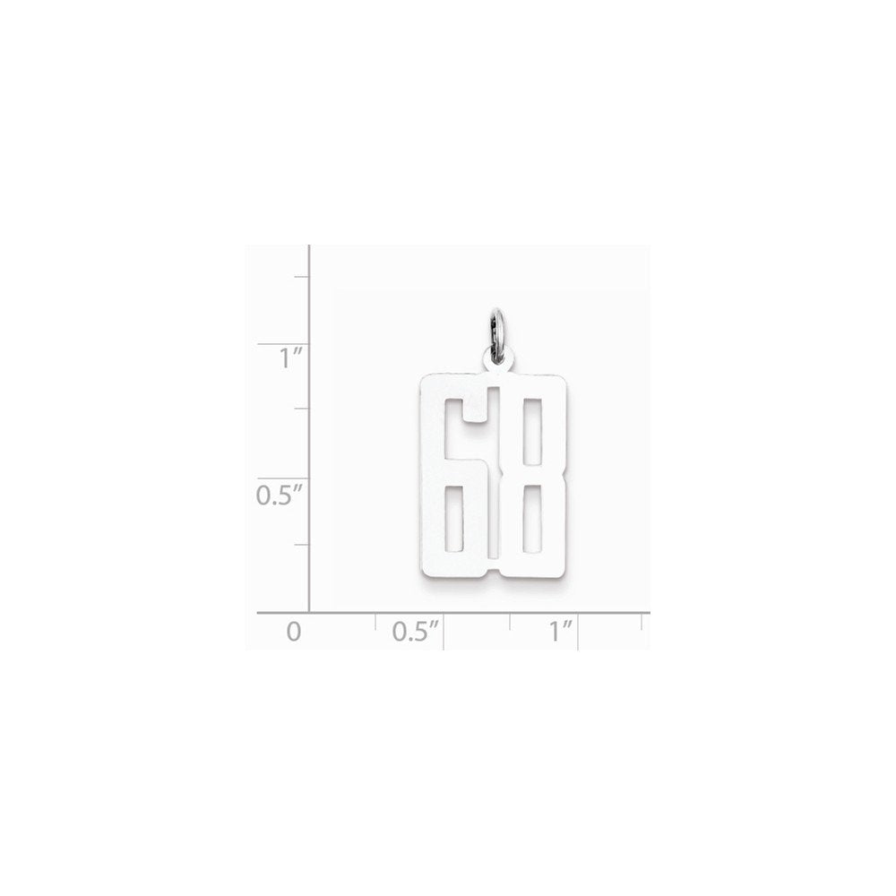 Sterling Silver/Rhodium-plated Elongated Number 68 Charm
