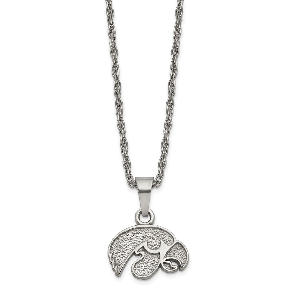 Stainless Steel LogoArt University of Iowa Hawk Pendant 18 inch Necklace with 2 inch Extender QST516UIA