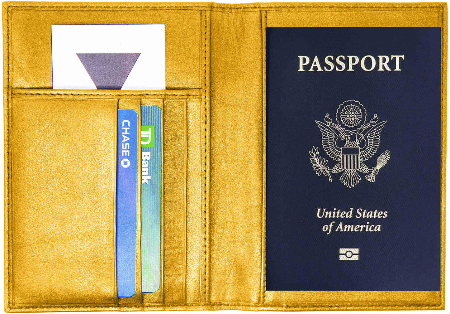 Yellow Genuine Cowhide Leather RFID Blocking Passport Wallet with 3 Interior Slots QGM22569