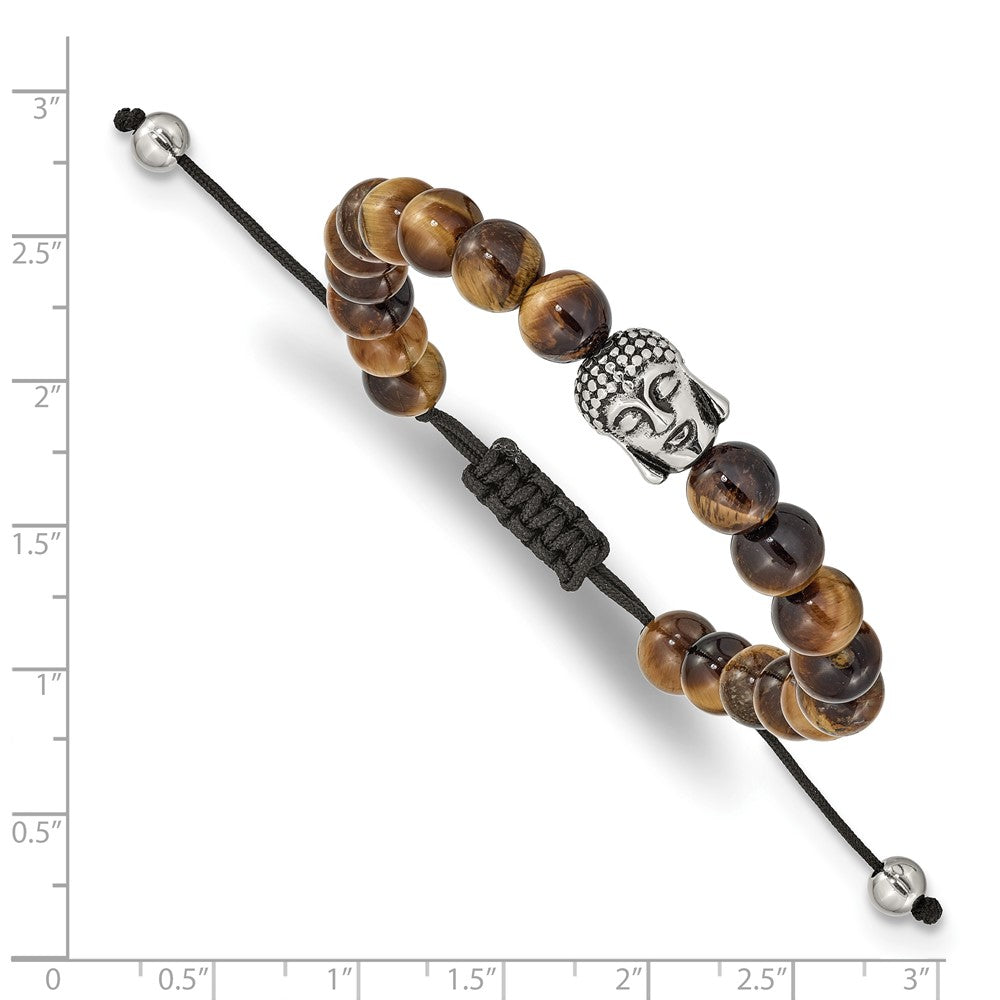 Stainless Steel Polished Tiger's Eye Buddha Adjustable Bracelet