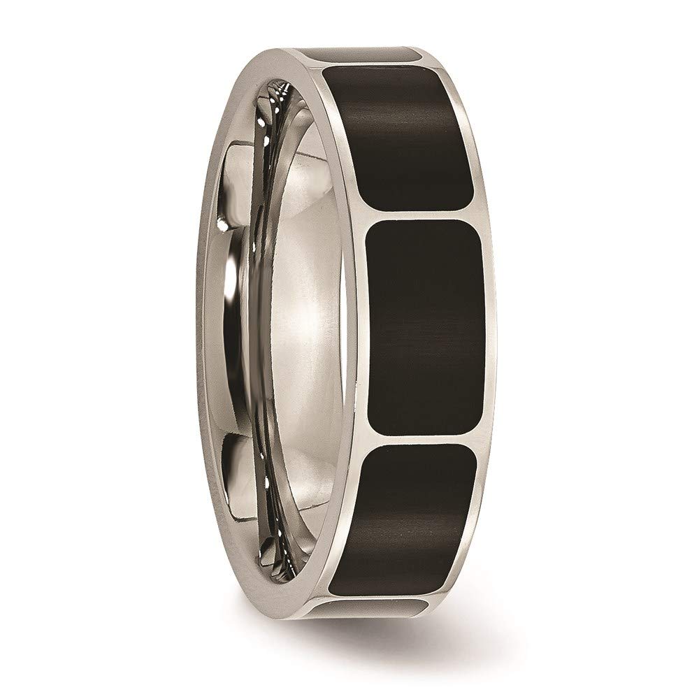Titanium Polished Black Enamel 6mm Flat Band Size - 6