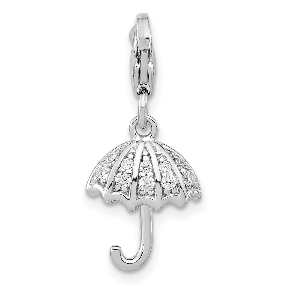 Amore La Vita Sterling Silver Rhodium-plated Polished 3-D Crystal Umbrella Charm with Fancy Lobster Clasp