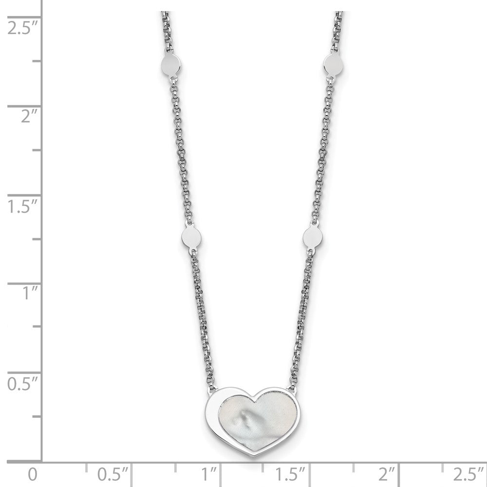 Sterling Silver Rhod-plated Mother of Pearl Heart 16in w/1in ext Necklace 16 Inches