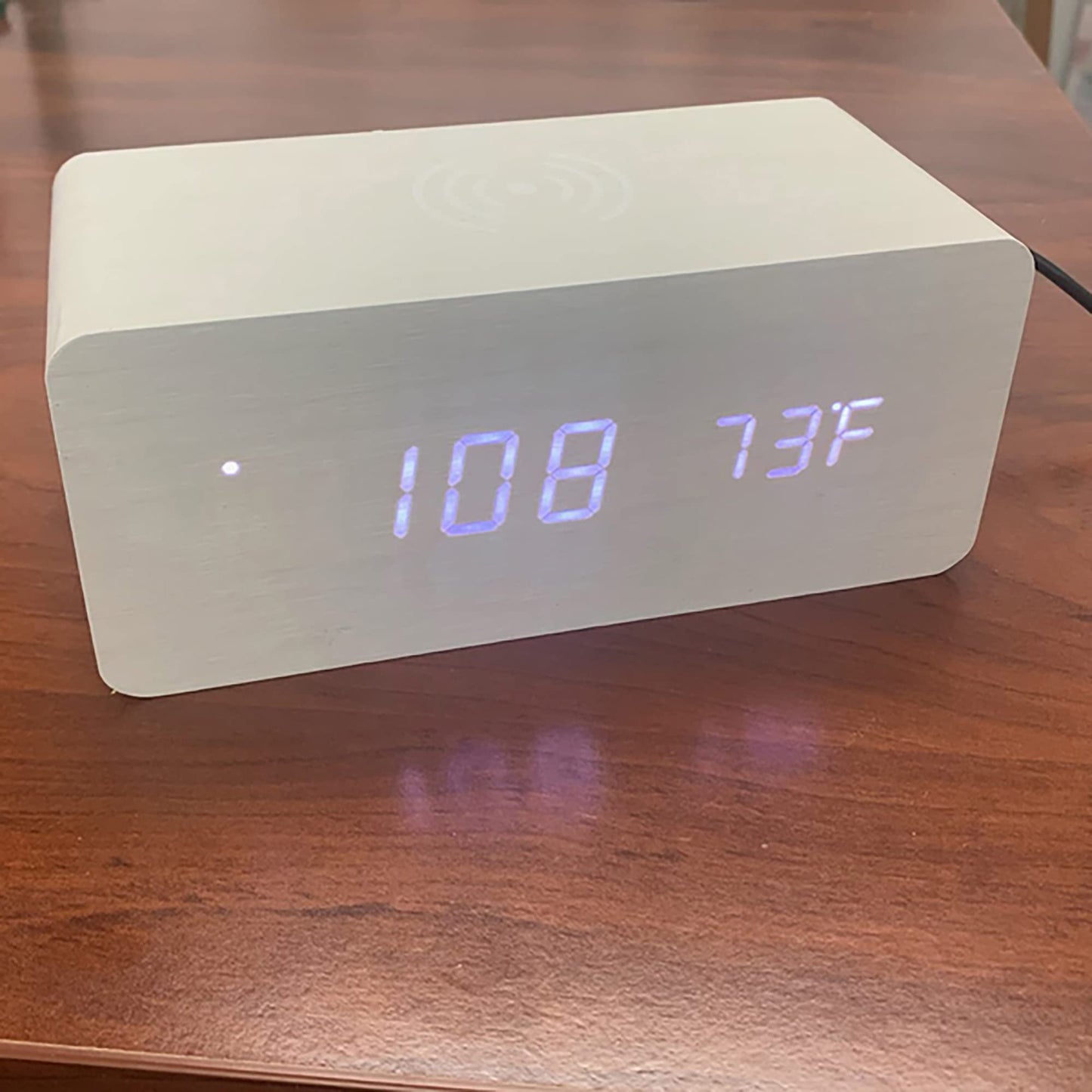 White Wood Wireless Phone Charger/Digital Clock