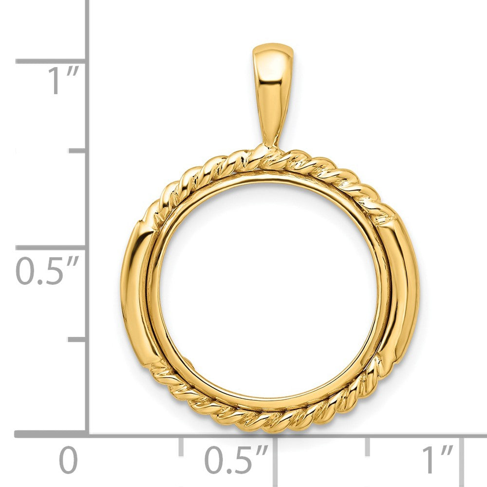 Wideband Distinguished Coin Jewelry 14k Polished and Vertical Double Twisted Prong 16.5mm Coin Bezel Pendant