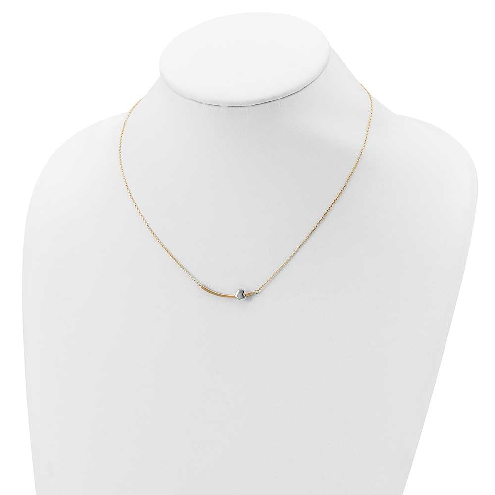 14k Two-tone Heart Bar 18 inch Necklace