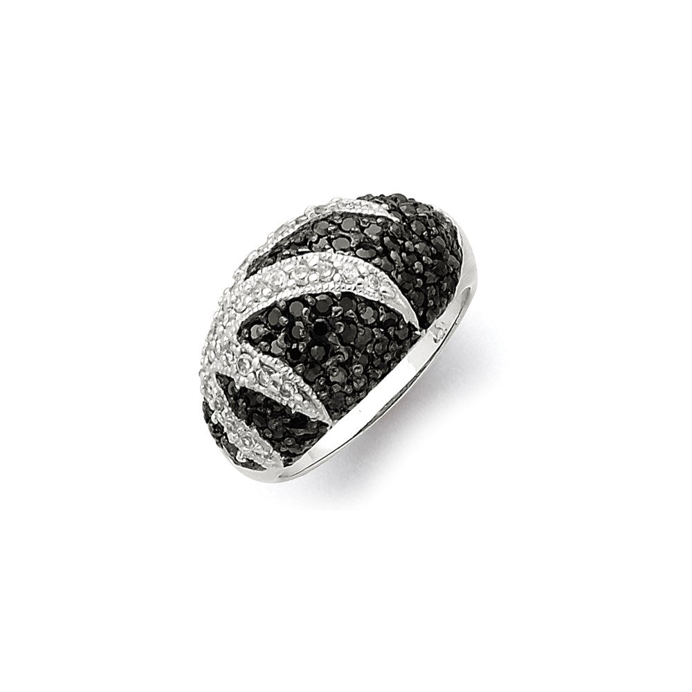 Sterling Silver Antiqued Black & White CZ Ring