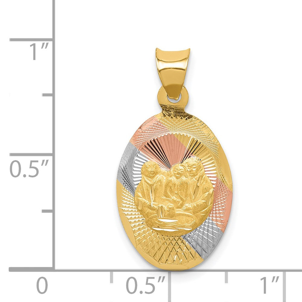 14K w/Rose and White Rhodium D/C Baptism Oval Pendant