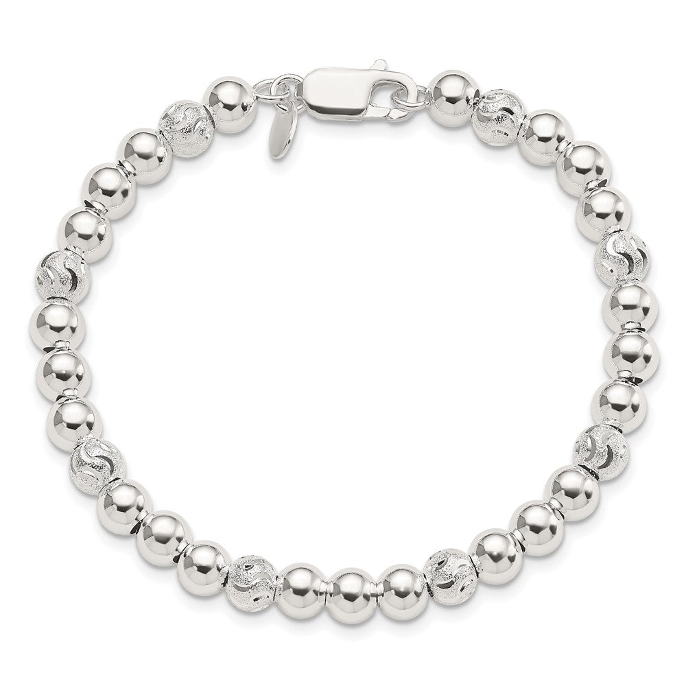 Sterling Silver Polished Diamond-cut Beaded Bracelet 7.5 inches