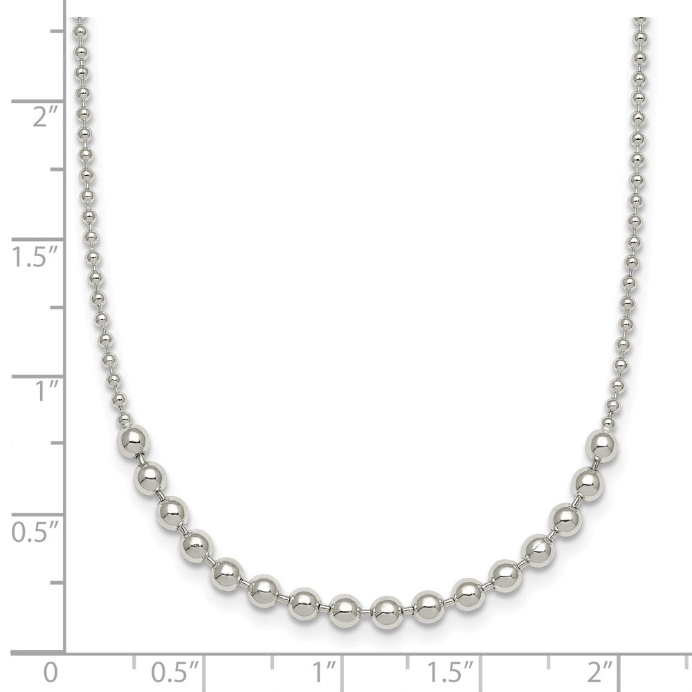 Sterling Silver Polished Center Beaded 18 Inch Necklace