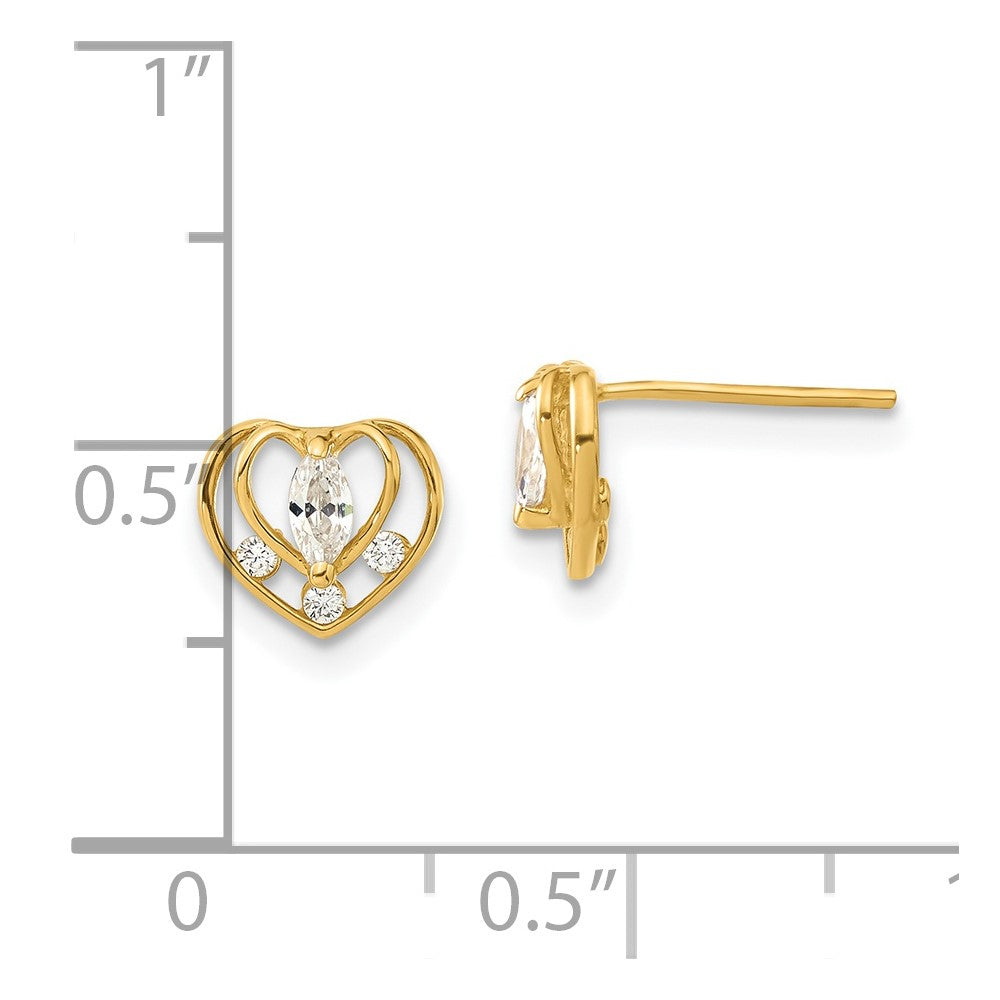14ky Madi K Childrens Polished CZ Double Heart Post Earrings