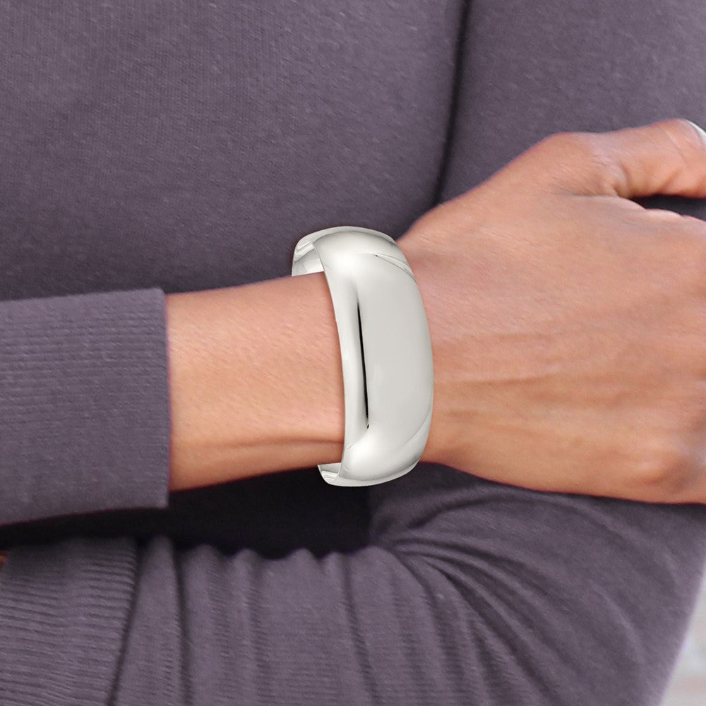 Sterling Silver Solid Polished Plain Cuff Bangle Bracelet 7 inches