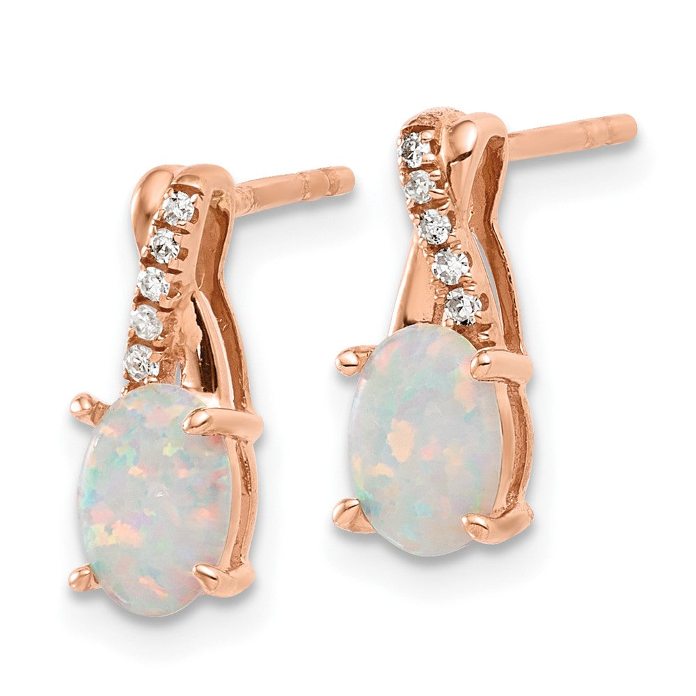 10kr Cr. Opal & Diamond Earrings 7x5 Oval Cr Opal, Rd 10-1.1mm dia