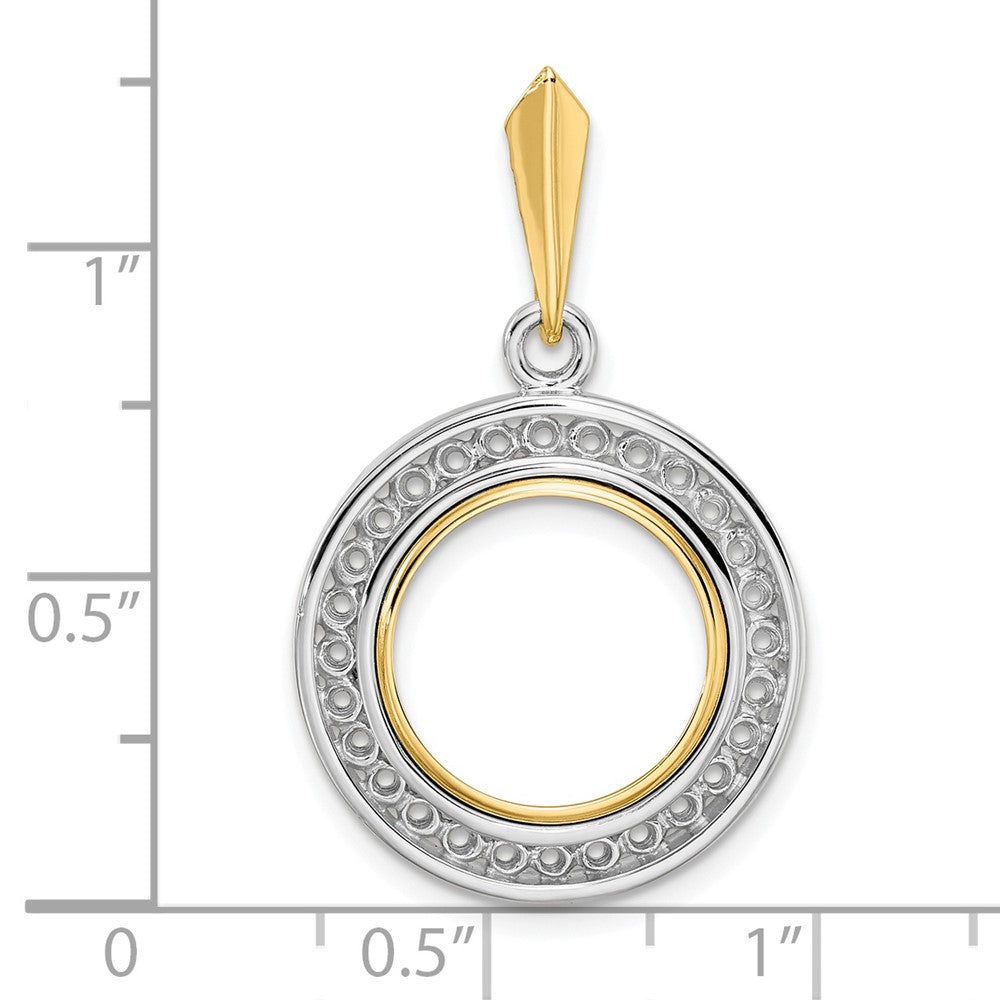 Wideband Distinguished Coin Jewelry 14k Two-tone Polished Channel Set Diamond 13.0mm Prong Coin Bezel Pendant Mounting