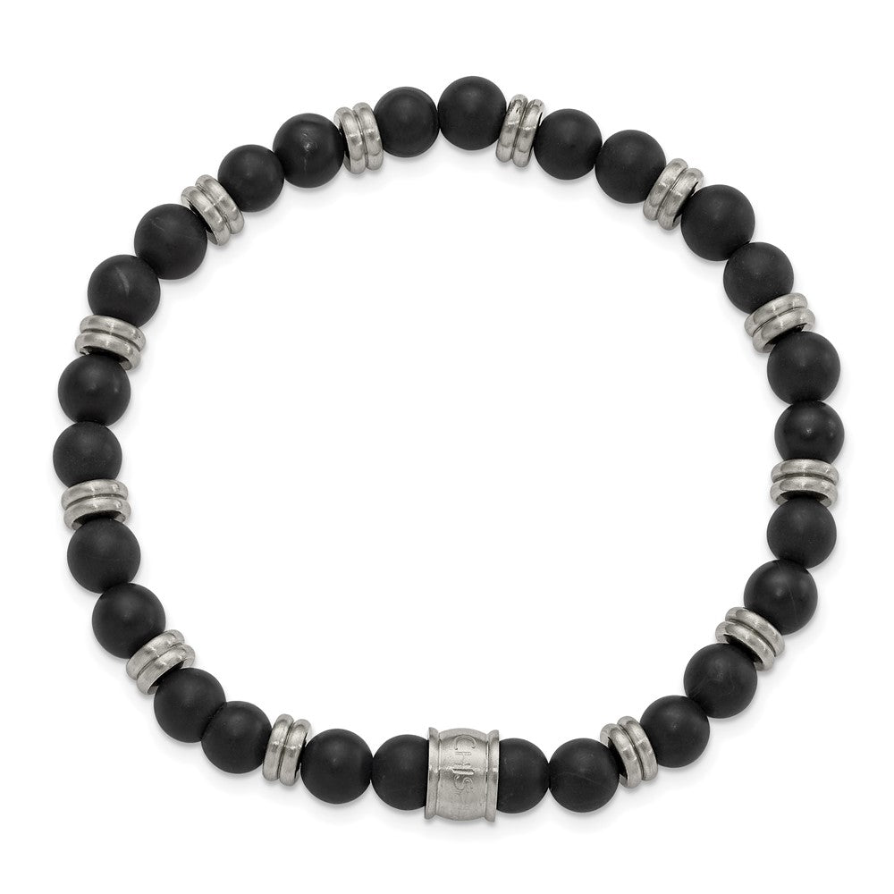 Stainless Steel Brushed Agate Stretch Bracelet