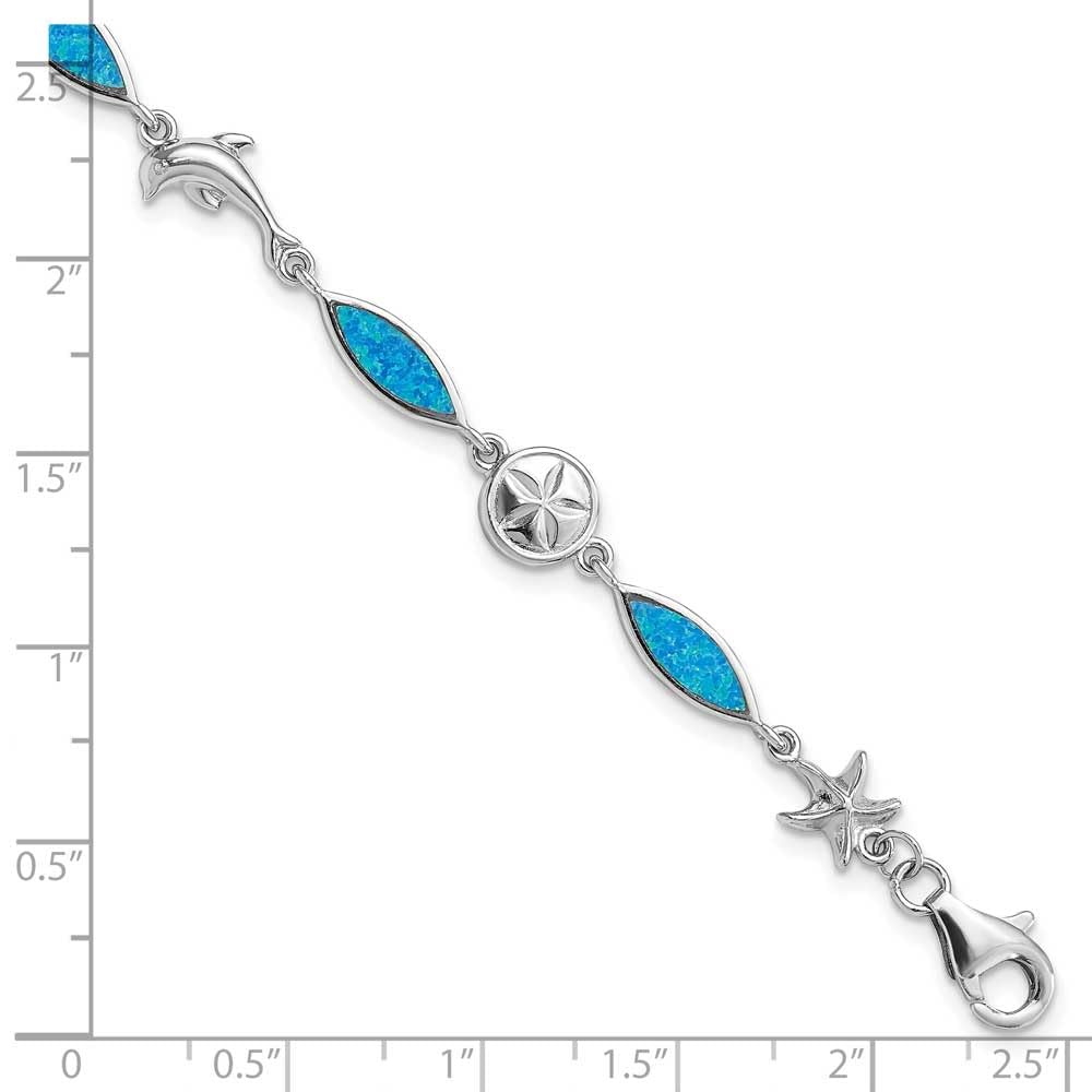 Sterling Silver Rhodium-plated Lab Created Opal Sea Life 7 inch Bracelet 7 inches