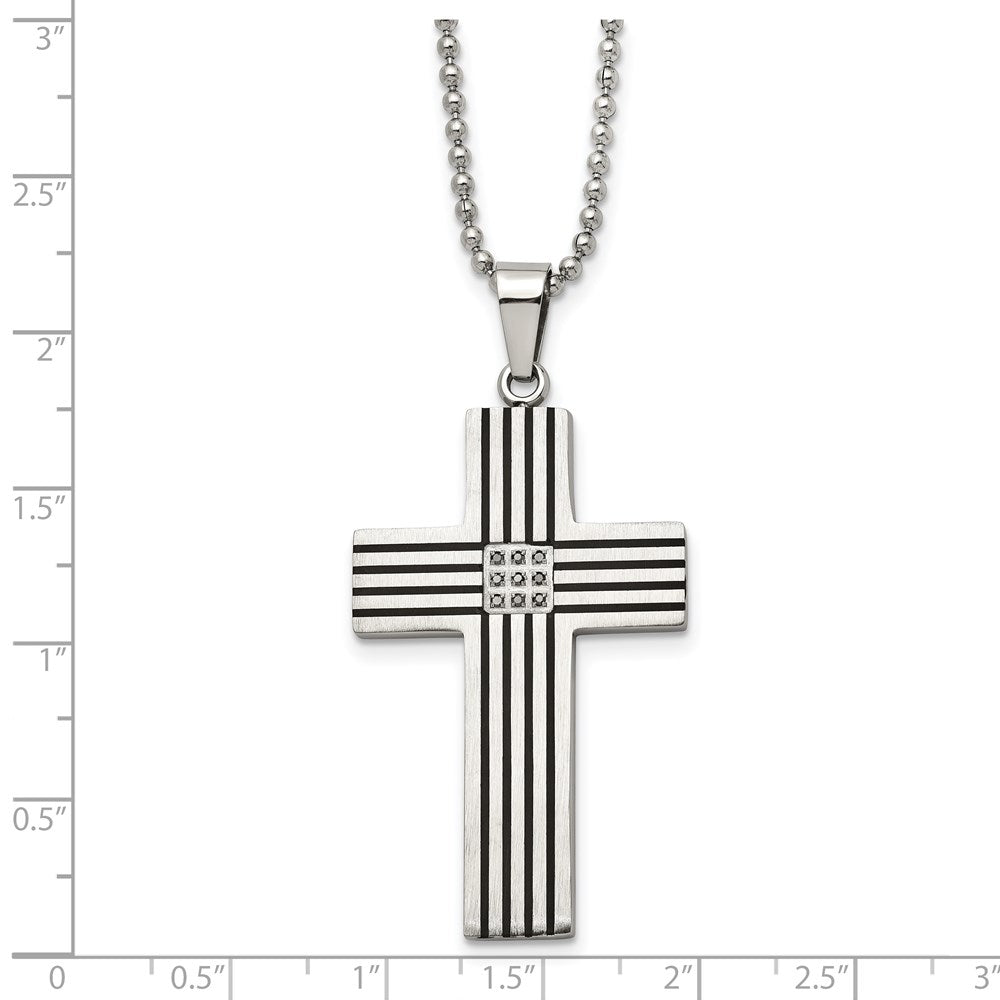 Stainless Steel Polished Black IP-plated 1/20ct Black Dia Cross Necklace