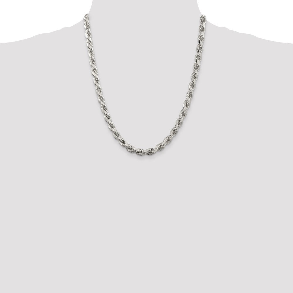 Sterling Silver 6.5mm Diamond-cut Rope Chain 22 Inches
