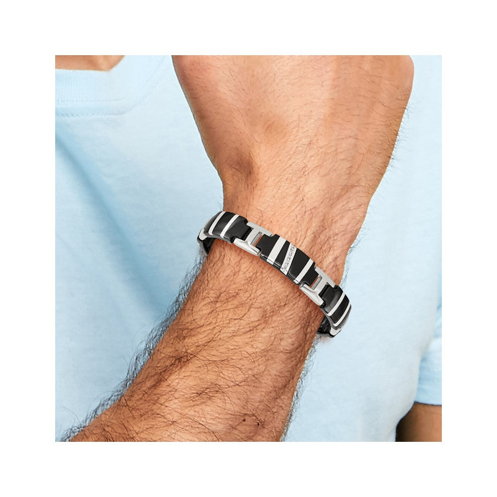 Edward Mirell Black Ti & Sterling Silver Polished .10ctw Dia Bracelet