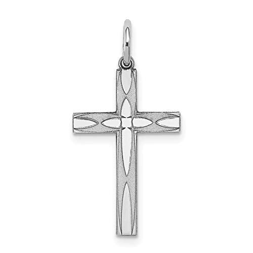 Sterling Silver Rhodium-plated Laser Designed Cross Pendant