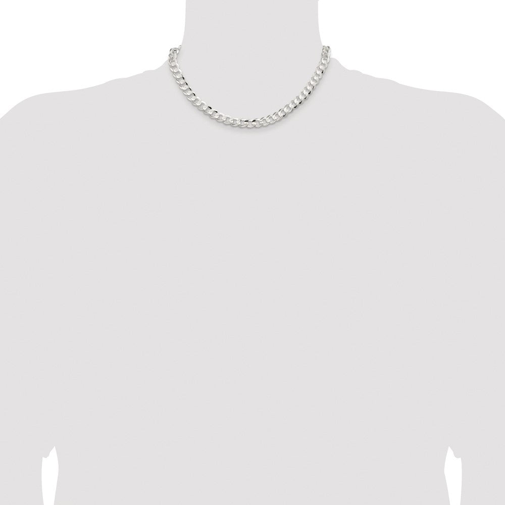 Sterling Silver Rhodium-plated 7.8mm Concave Beveled Curb Chain