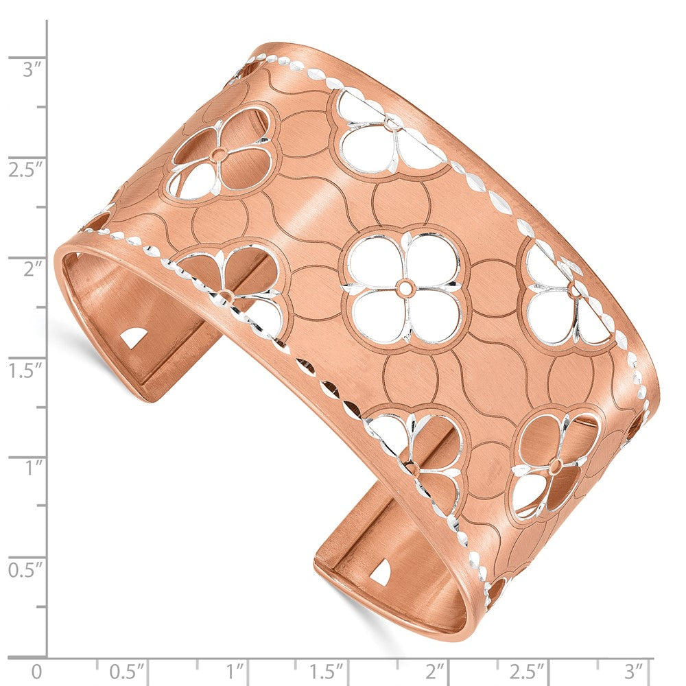 Sterling Silver and Rose Gold-plated Diamond-cut Cuff Bangle