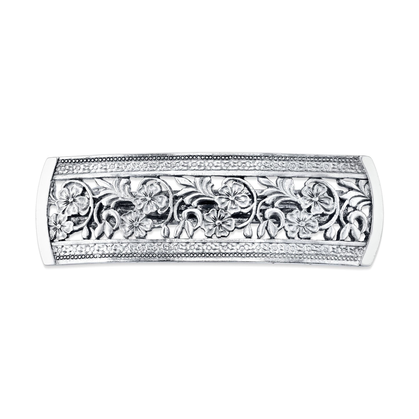 1928 Jewelry Silver-Tone Flowers Bar Barrette
