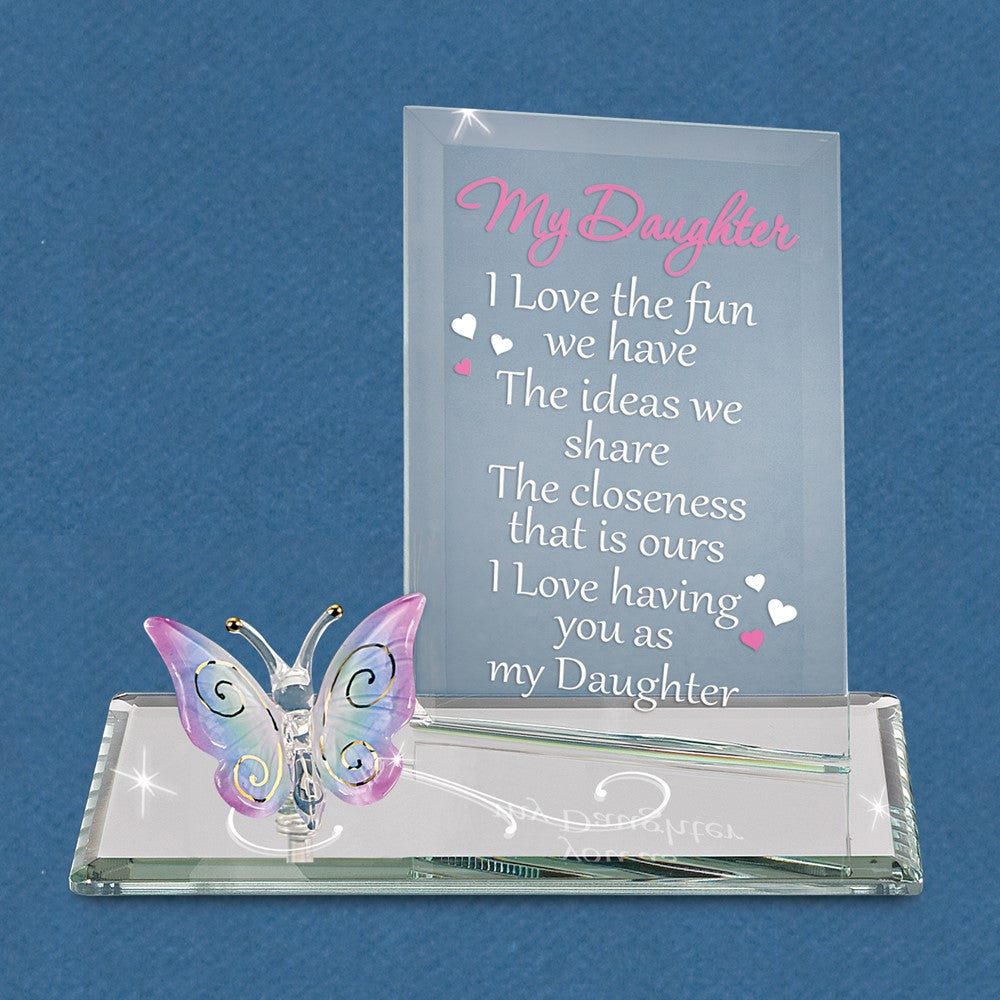 Glass Baron MY DAUGHTER Sentiment with Blue Butterfly Figurine QGM15112