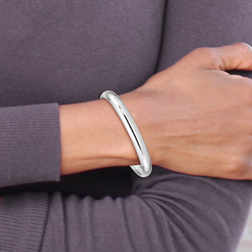 Sterling Silver Rhod-plated Polished & Domed 6mm Children's Cuff Bangle 5.75 inches