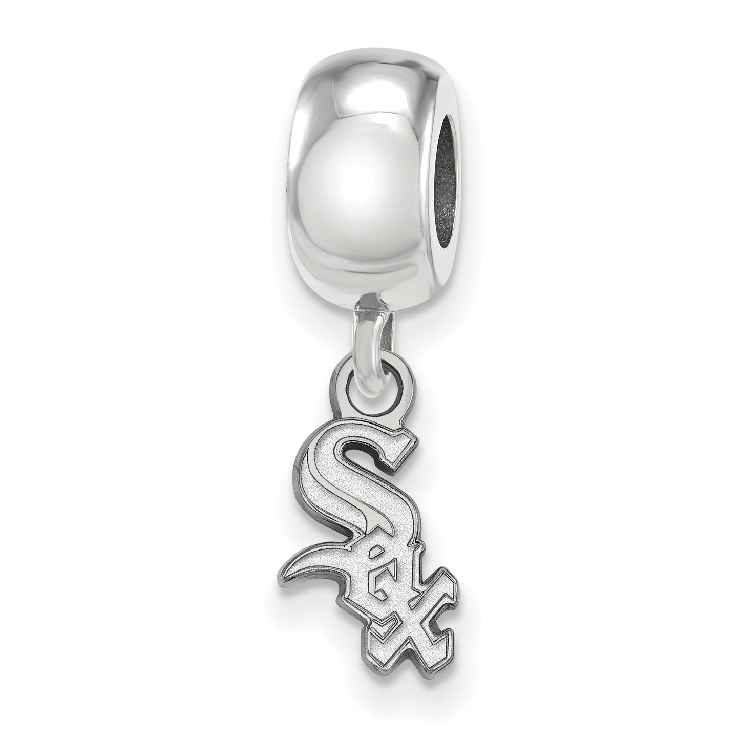 Sterling Silver Rhodium Plated Major League Baseball LogoArt Chicago White Sox Dangle Bead