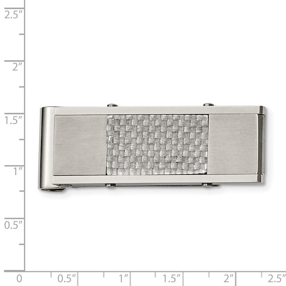 Stainless Steel Grey Carbon Fiber Money Clip - Measures 49x19mm Wide