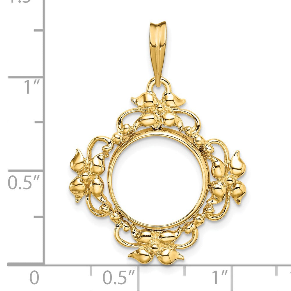 Wideband Distinguished Coin Jewelry 14k Polished Flower Blossom 13.0mm Prong Coin Bezel Pendant