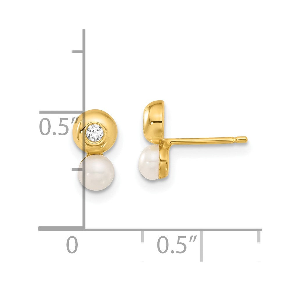 14k Yellow Gold Freshwater Cultured Pearl & CZ Earrings