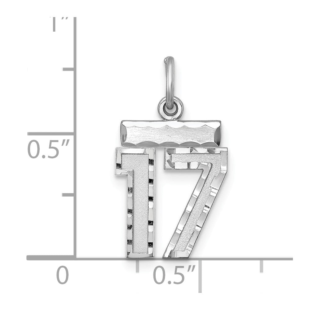 Sterling Silver Rhodium-plated Diamond-cut #17 Charm