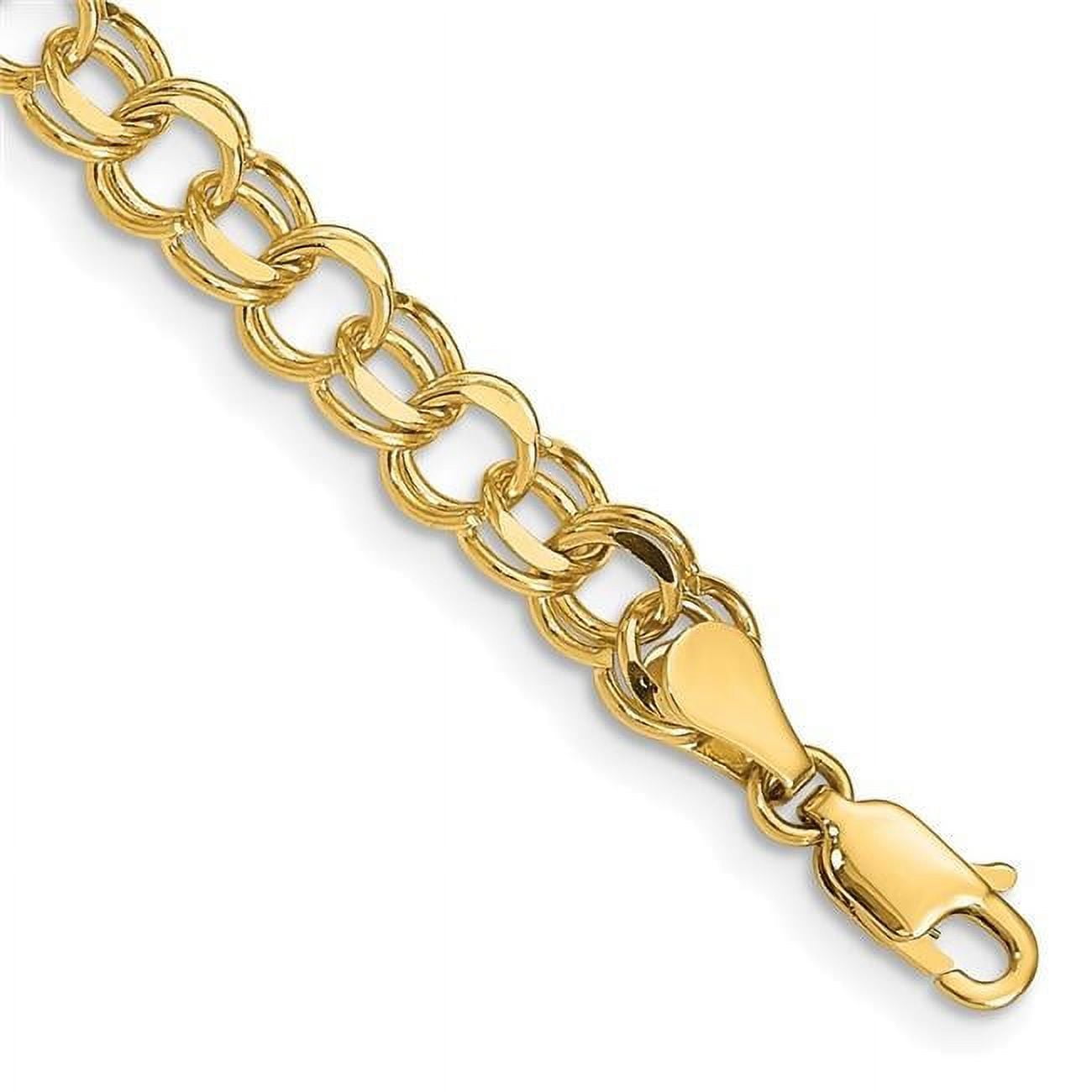 14k 6mm Solid Double Link 8 inch Charm Bracelet