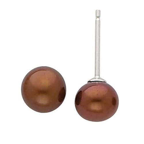 Sterling Silver Rhodium-plated 6-7mm Brown Button Freshwater Cultured Pearl Post Earring