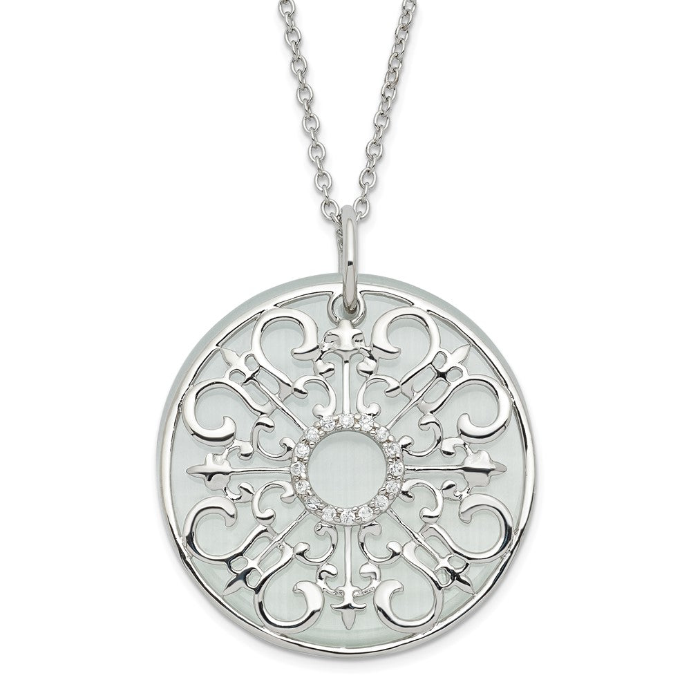 Sterling Silver CZ & Simulated Cat's Eye Be A Blessing Circle Necklace