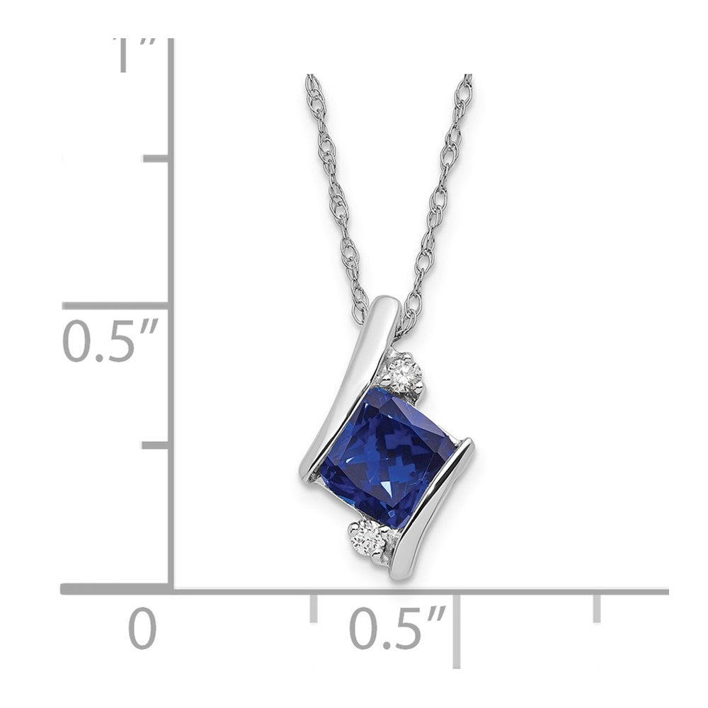 SS Created Sapphire & Diamond Pend Necklace