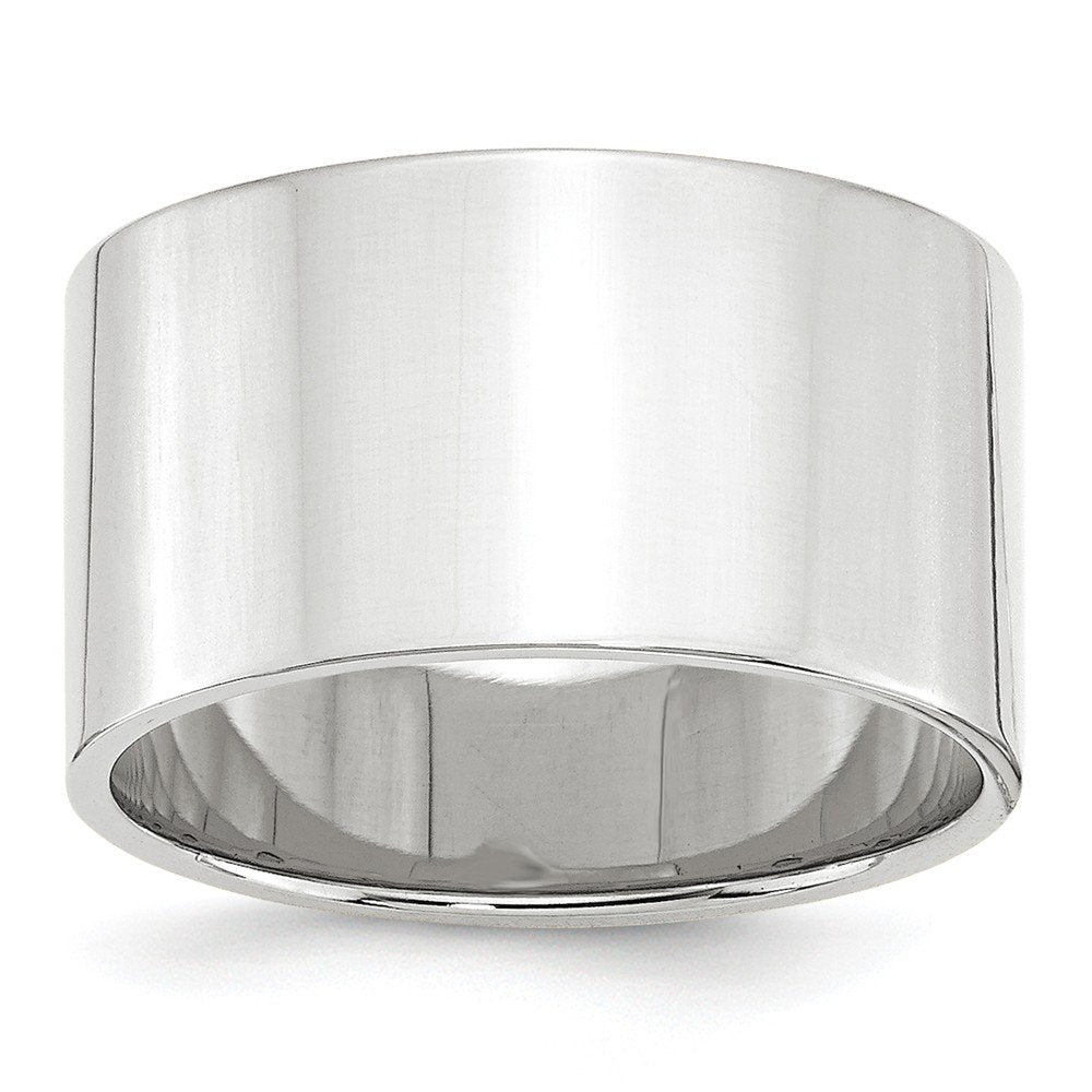 10k White Gold 12mm Lightweight Flat Wedding Band Size 12