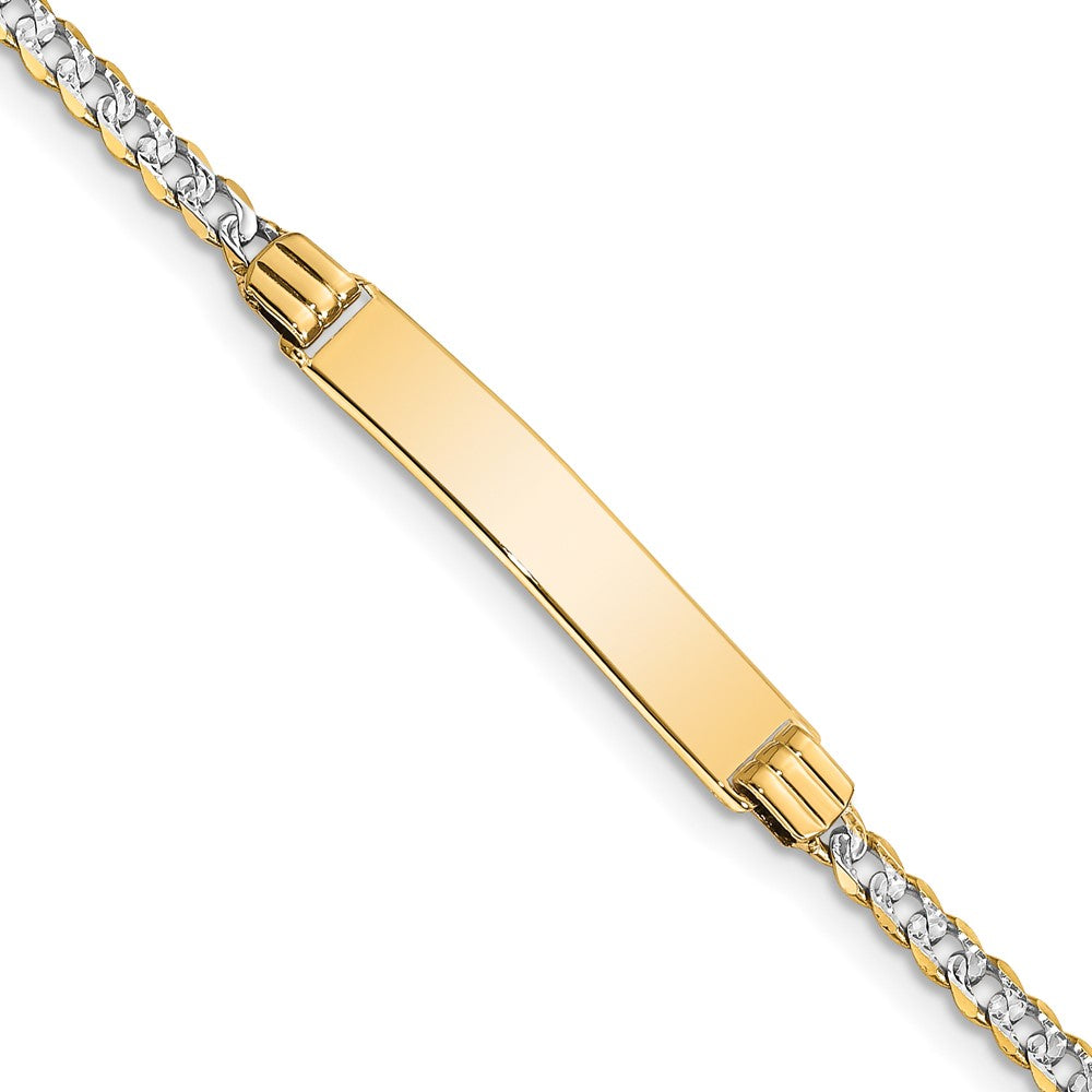 14k w/Rhodium Children's Pav‚ Curb Link ID Bracelet 6 inches