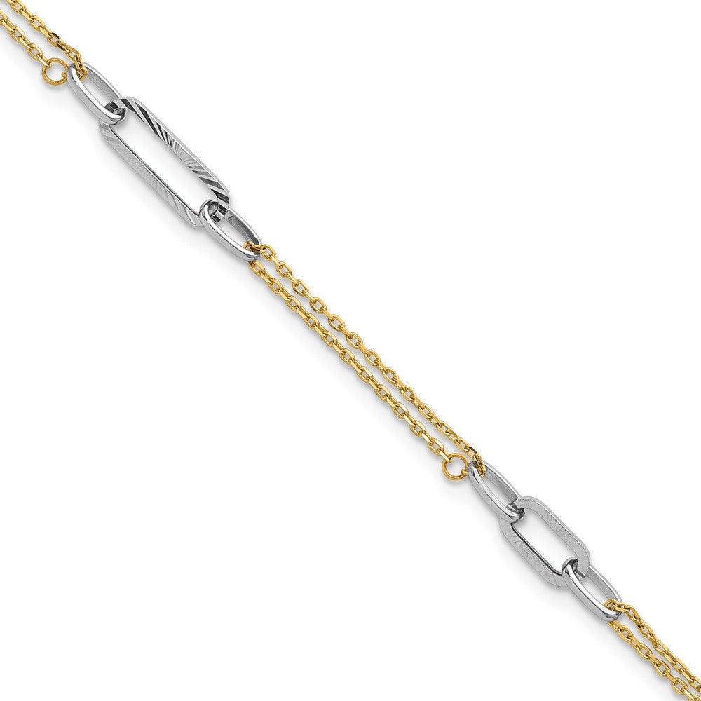 14K Two-tone Polished and Diamond-cut 3-Station 6.5 inch with .75 inch Extender Bracelet