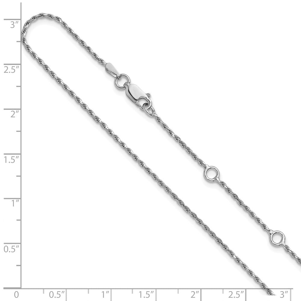 Sterling Silver RH-plt 1.4mm D/C Rope 1in+1in Adjustable Chain