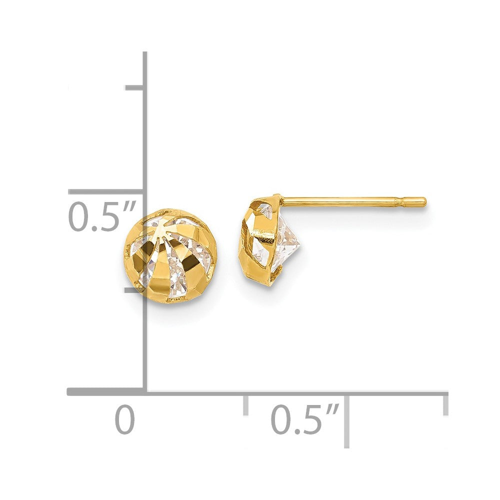 14k Madi K CZ D/C Children's Half Round Ball Post Earrings