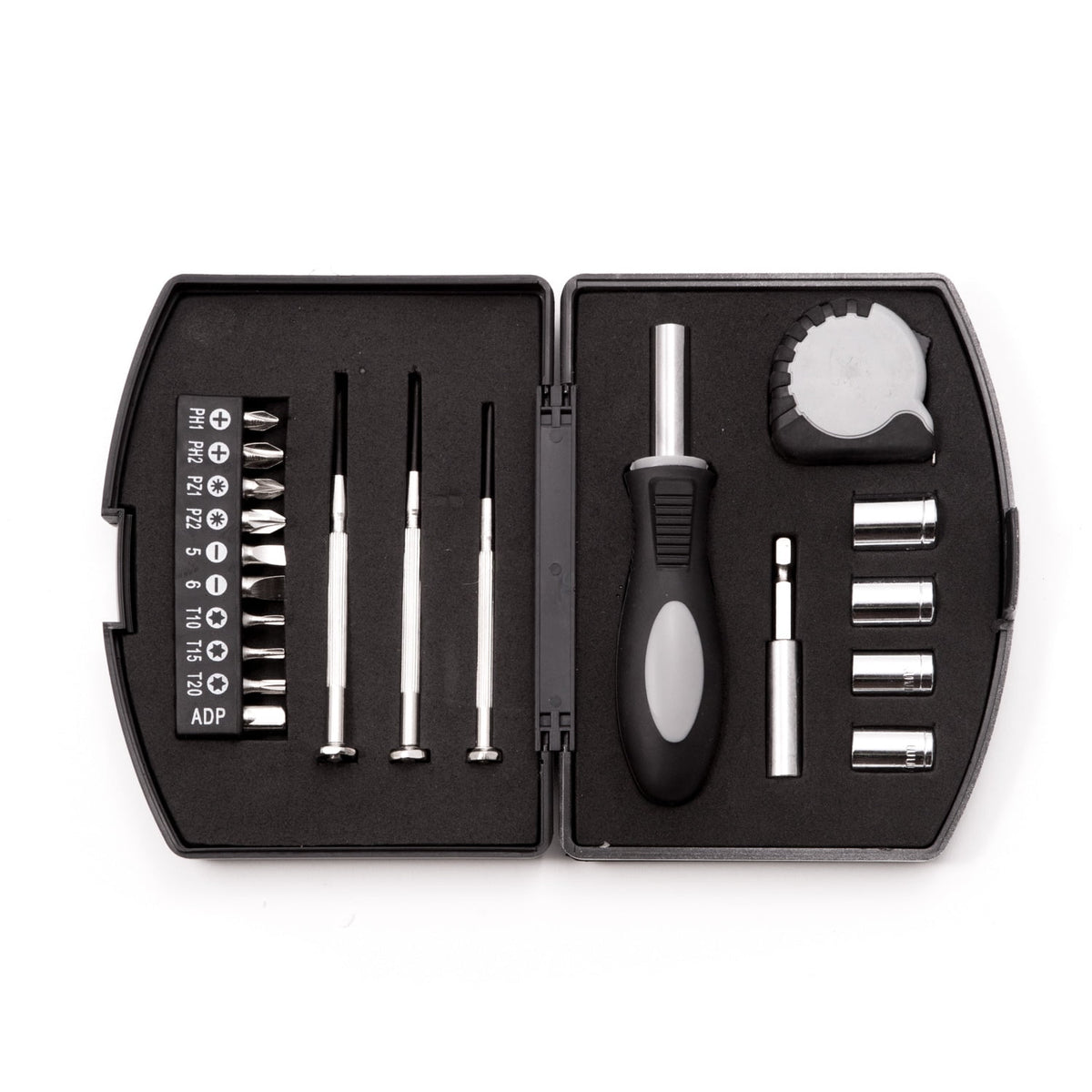 Bey-Berk International BB404 20 Piece Tool Set in ABS Plastic Case, Black & Silver