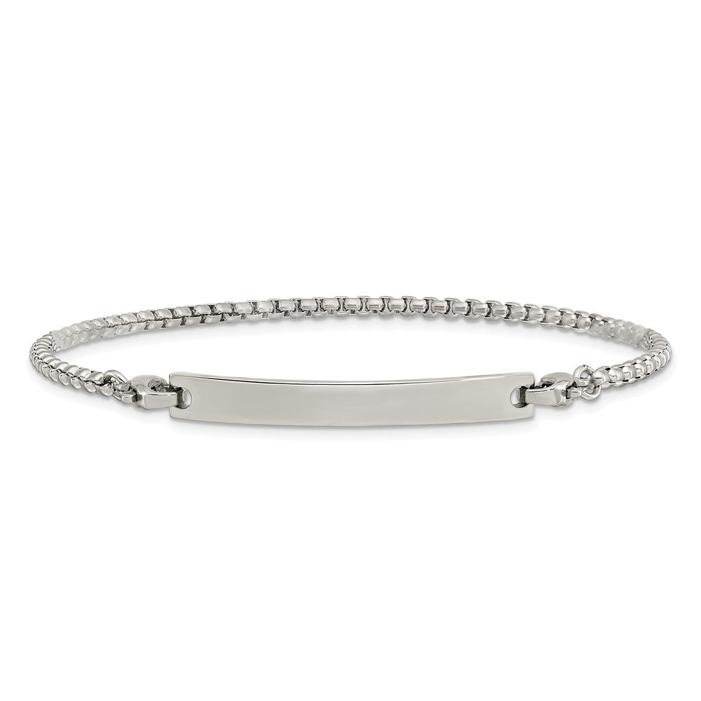 Stainless Steel Polished Box Chain w/Removeable ID Plate 8.5in Bracelet 8.5 inches